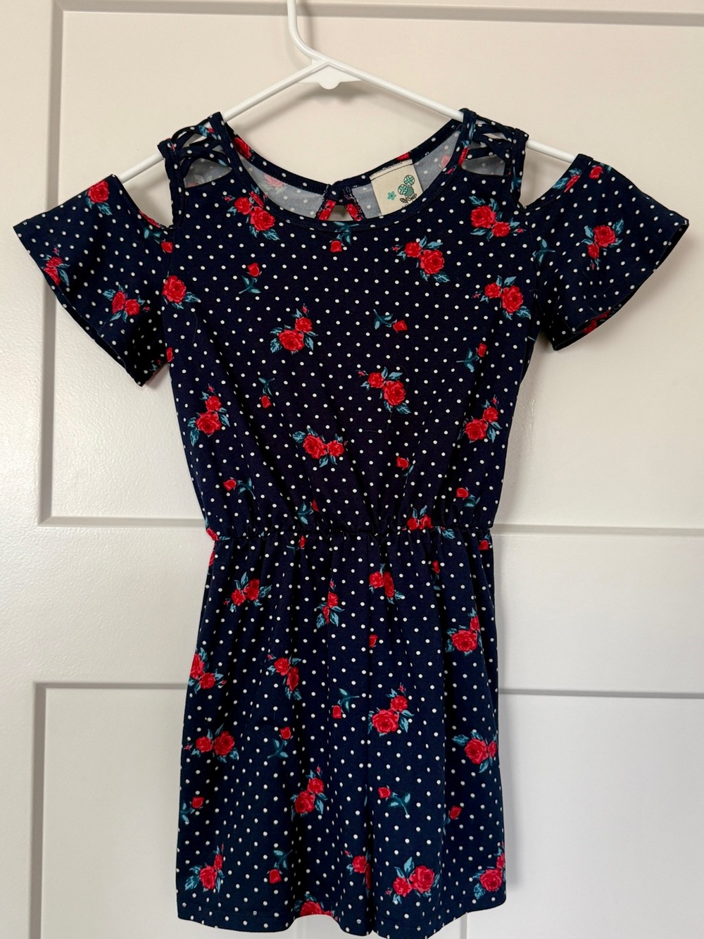 Girls' Navy Floral Cold-Shoulder Romper